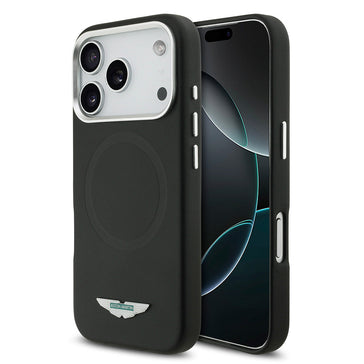 Aston Martin lisanslı iPhone 17 Pro Max kılıfı - metal logolu PU deri MagSafe uyumlu tasarım