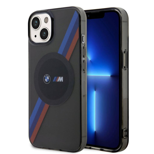 BMW iPhone 14 Şeffaf Tricolor Şeritli MagSafe Uyumlu Kılıf – Fotoğraf 5