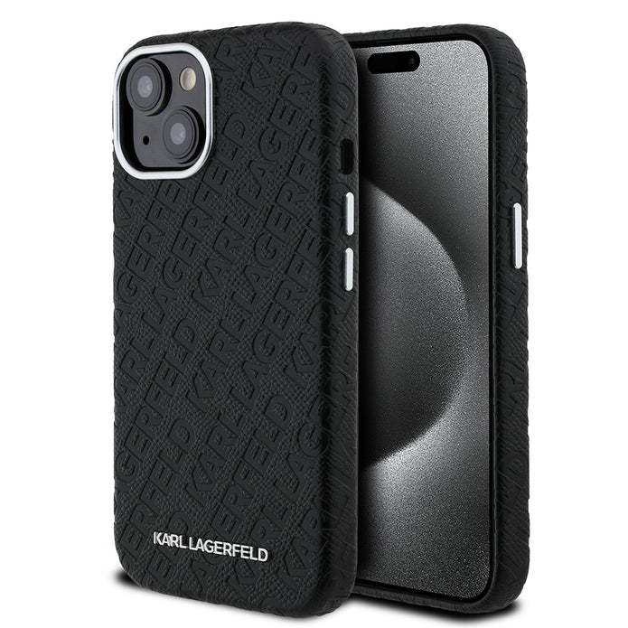 Karl Lagerfeld iPhone 14 Damgalı PU Deri Metal Yazı Logolu Kılıf
