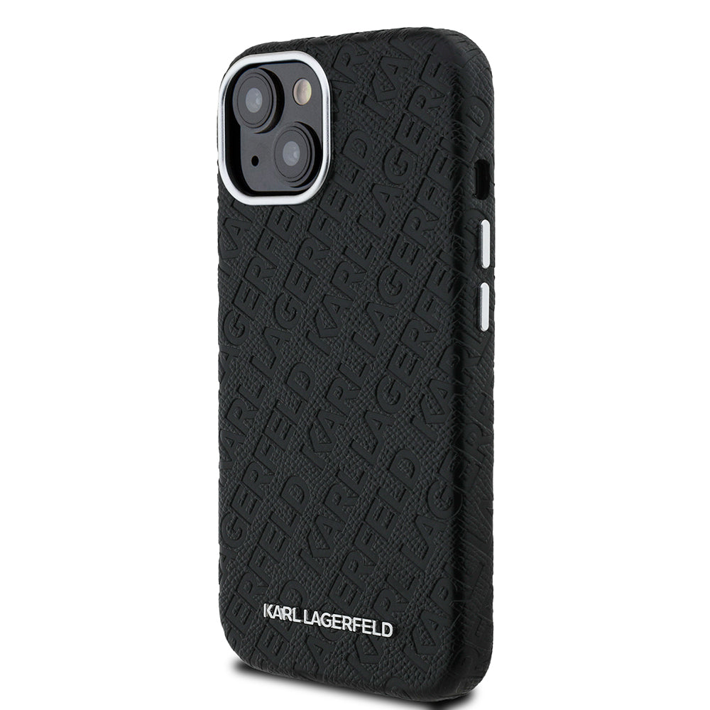 Karl Lagerfeld iPhone 14 Damgalı PU Deri Metal Yazı Logolu Kılıf