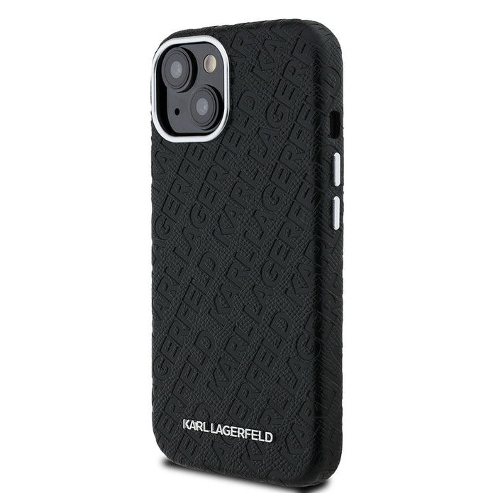 Karl Lagerfeld iPhone 14 Damgalı PU Deri Metal Yazı Logolu Kılıf