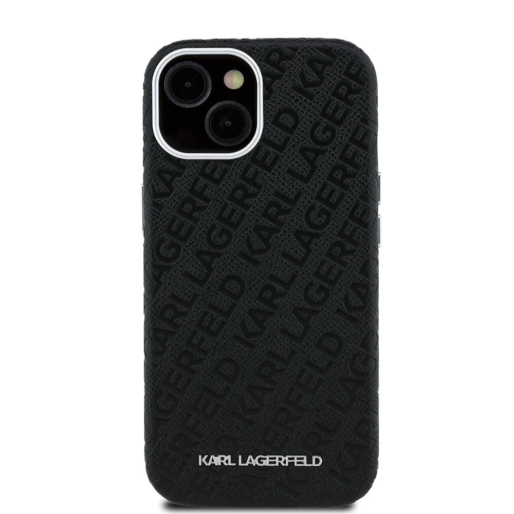 Karl Lagerfeld iPhone 14 Damgalı PU Deri Metal Yazı Logolu Kılıf