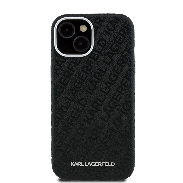 Karl Lagerfeld iPhone 14 Damgalı PU Deri Metal Yazı Logolu Kılıf