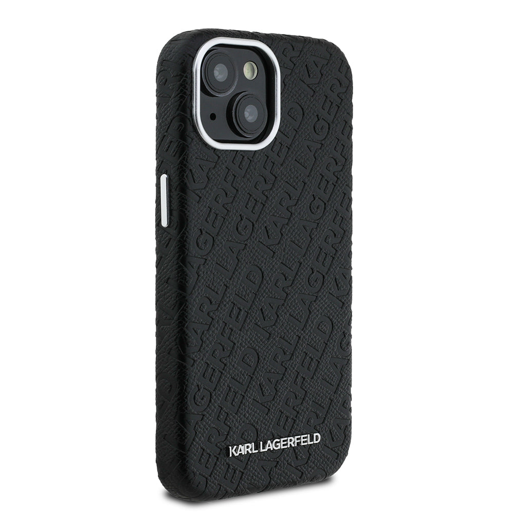 Karl Lagerfeld iPhone 14 Damgalı PU Deri Metal Yazı Logolu Kılıf