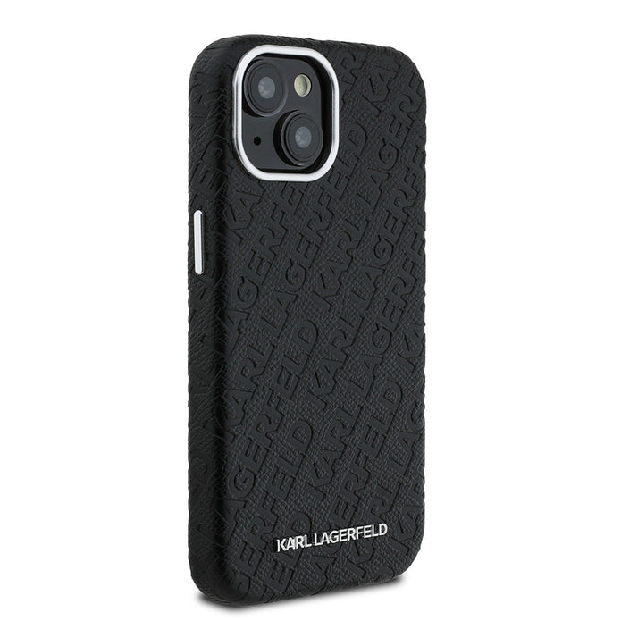 Karl Lagerfeld iPhone 14 Damgalı PU Deri Metal Yazı Logolu Kılıf