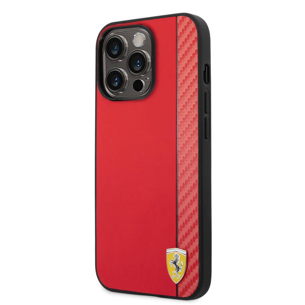 Ferrari iPhone 14 Pro Karbon Şeritli PU Deri MagSafe Uyumlu Kılıf – Fotoğraf 2