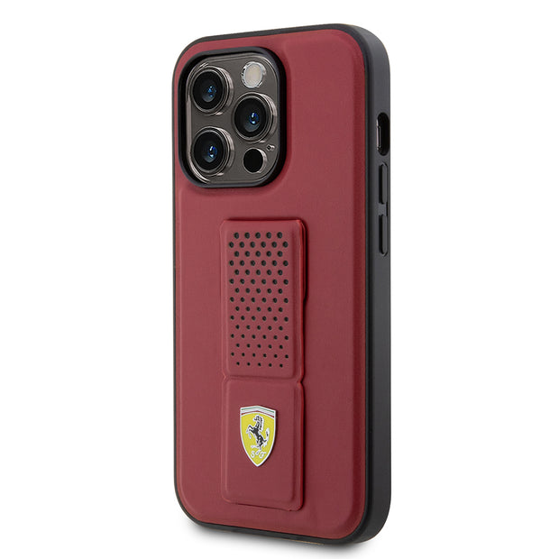 Ferrari iPhone 14 Pro Klasik Metal Logolu Delikli Standlı Deri Kılıf – Fotoğraf 2