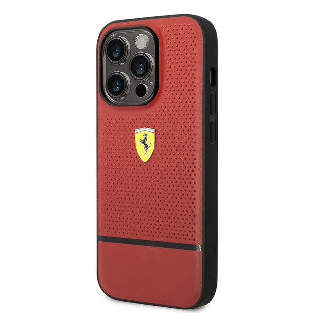 Ferrari iPhone 14 Pro Delikli Çizgili Deri Kılıf – Fotoğraf 2