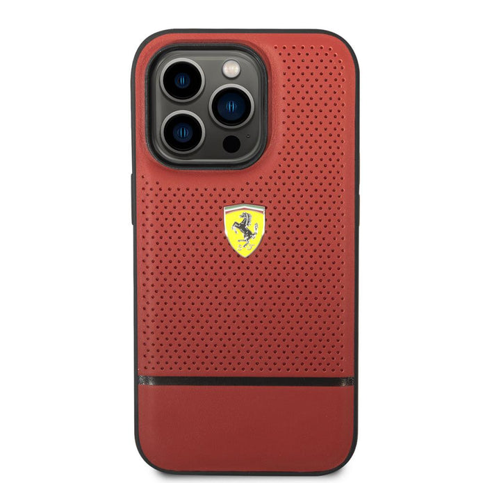 Ferrari iPhone 14 Pro Delikli Çizgili Deri Kılıf – Fotoğraf 3