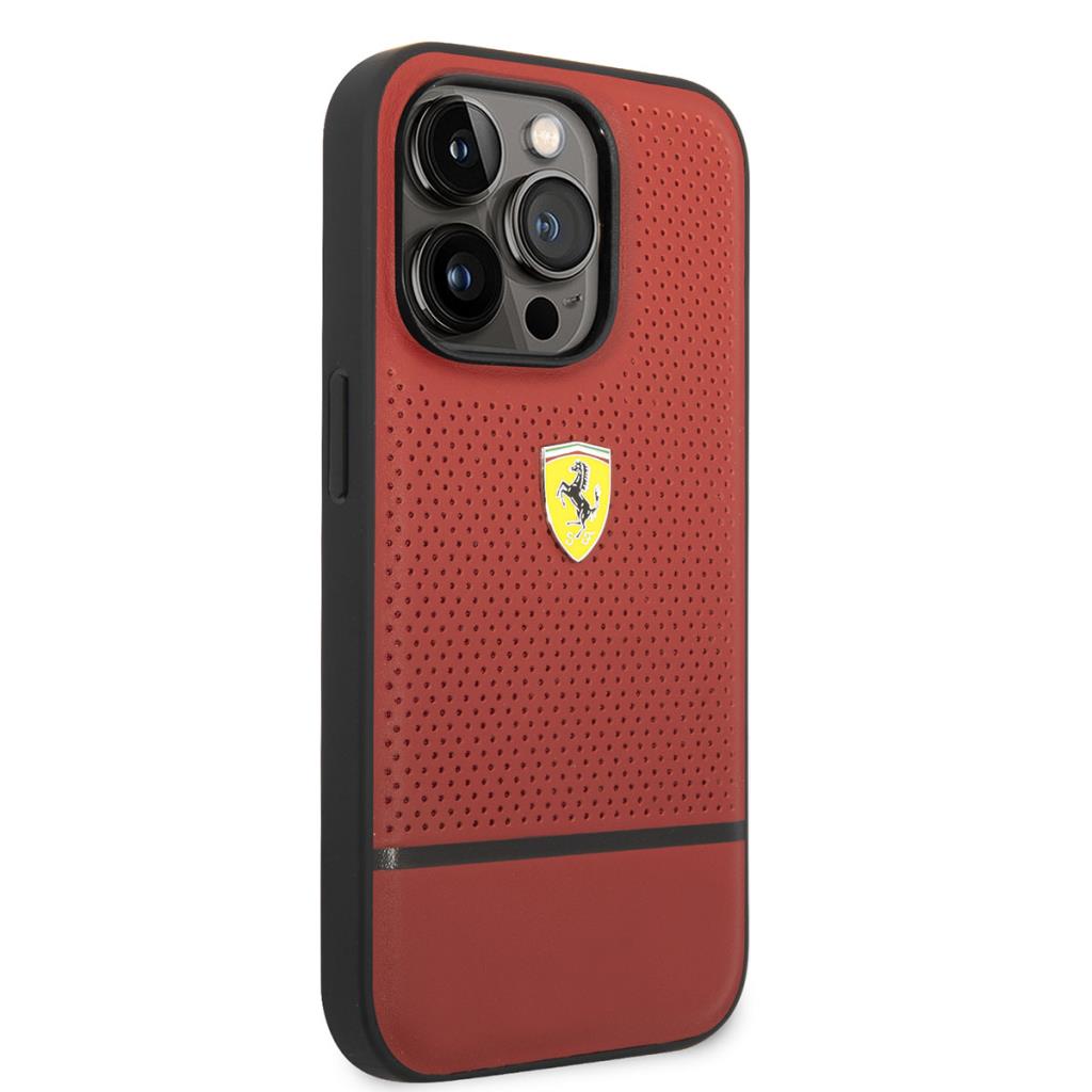 Ferrari iPhone 14 Pro Delikli Çizgili Deri Kılıf – Fotoğraf 4