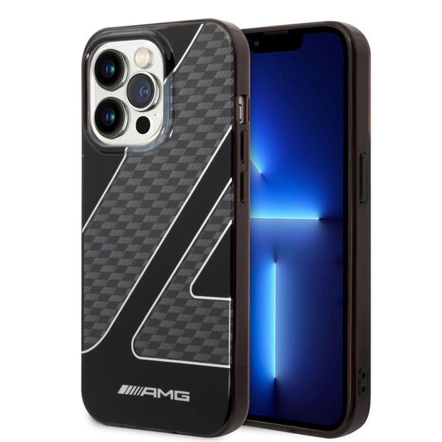 AMG iPhone 14 Pro Max Uyumlu Şeffaf Çift Katmanlı Damalı Bayrak Desenli Kılıf – Fotoğraf 1