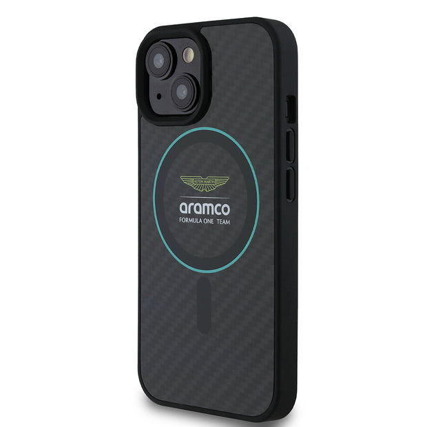 Aston Martin iPhone 15 Renkli Halkalı Karbon Fiber Tasarımlı MagSafe Uyumlu Kılıf – Fotoğraf 2