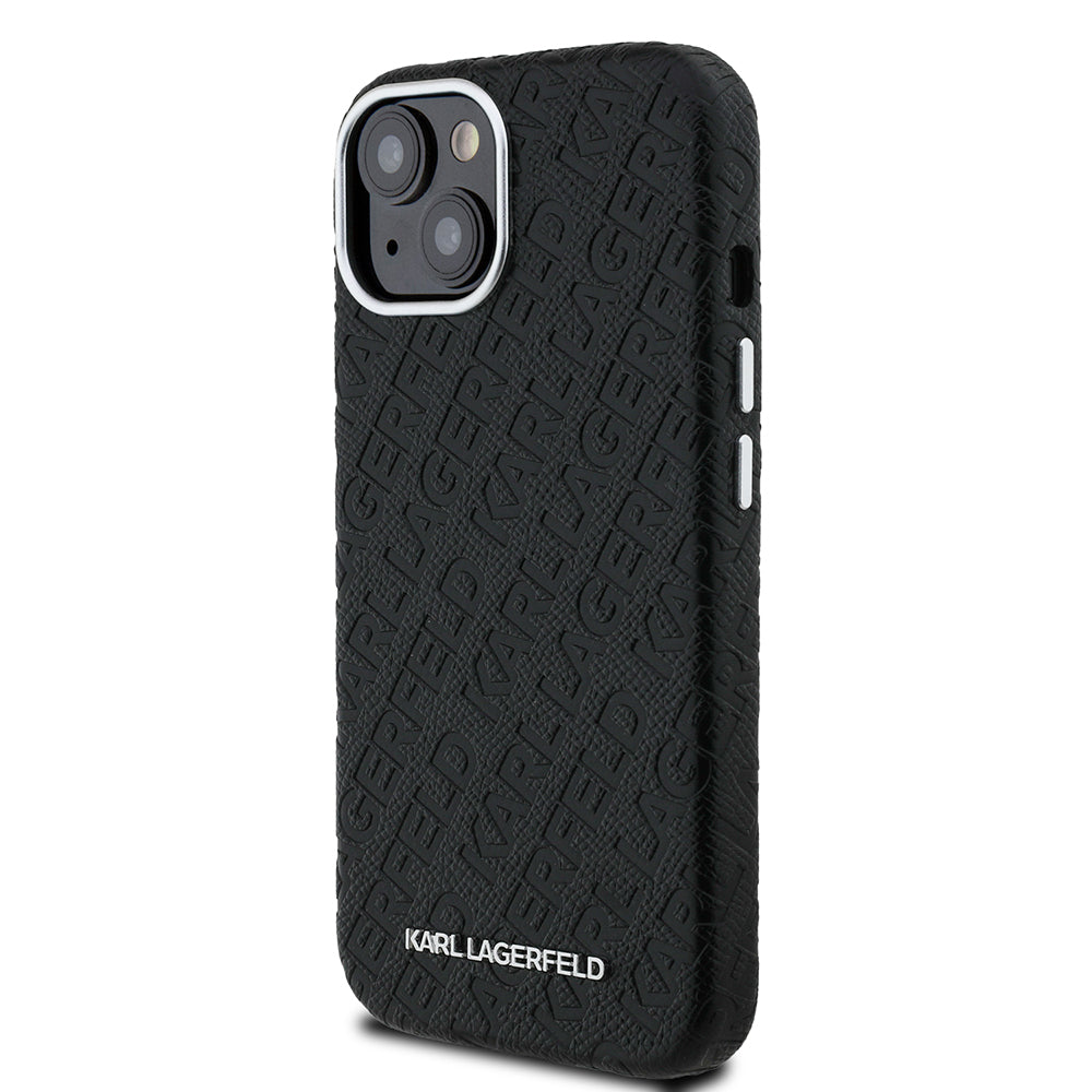 Karl Lagerfeld iPhone 15 Damgalı PU Deri Metal Yazı Logolu Kılıf