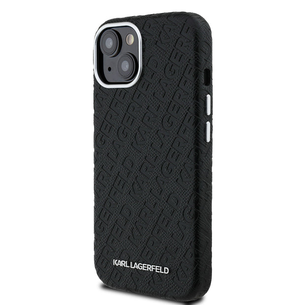 Karl Lagerfeld iPhone 15 Damgalı PU Deri Metal Yazı Logolu Kılıf – Fotoğraf 2
