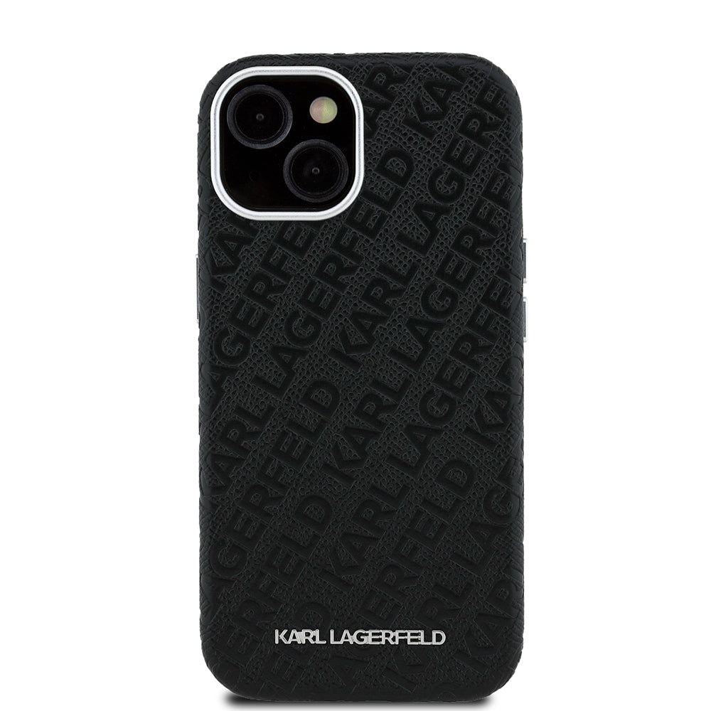 Karl Lagerfeld iPhone 15 Damgalı PU Deri Metal Yazı Logolu Kılıf