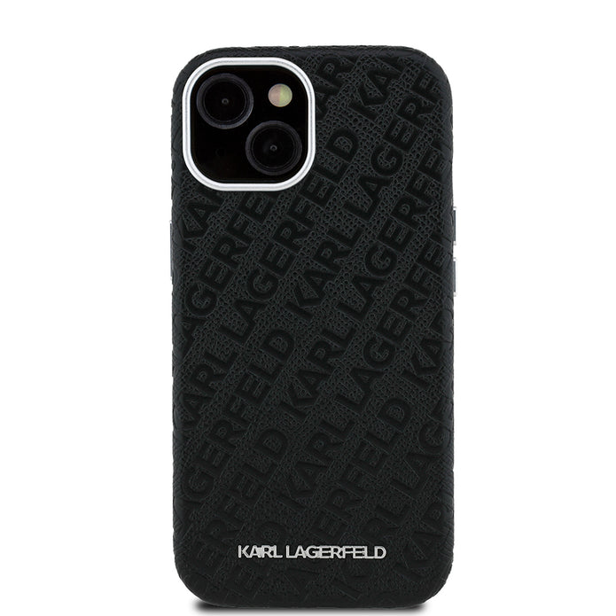 Karl Lagerfeld iPhone 15 Damgalı PU Deri Metal Yazı Logolu Kılıf