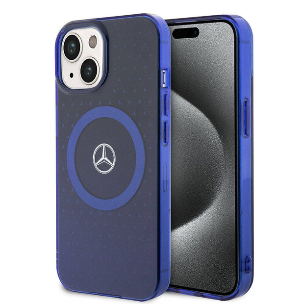 Apple iPhone 15 Kılıf Mercedes Benz Orjinal Lisanslı M-safe Şarj Özellikli Çift Katmanlı Mavi Yıldız Desenli Kapak – Fotoğraf 1