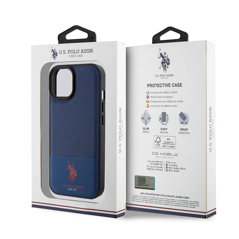 U.S. Polo Assn. iPhone 15 Örgü Desenli Suni Deri Kılıf