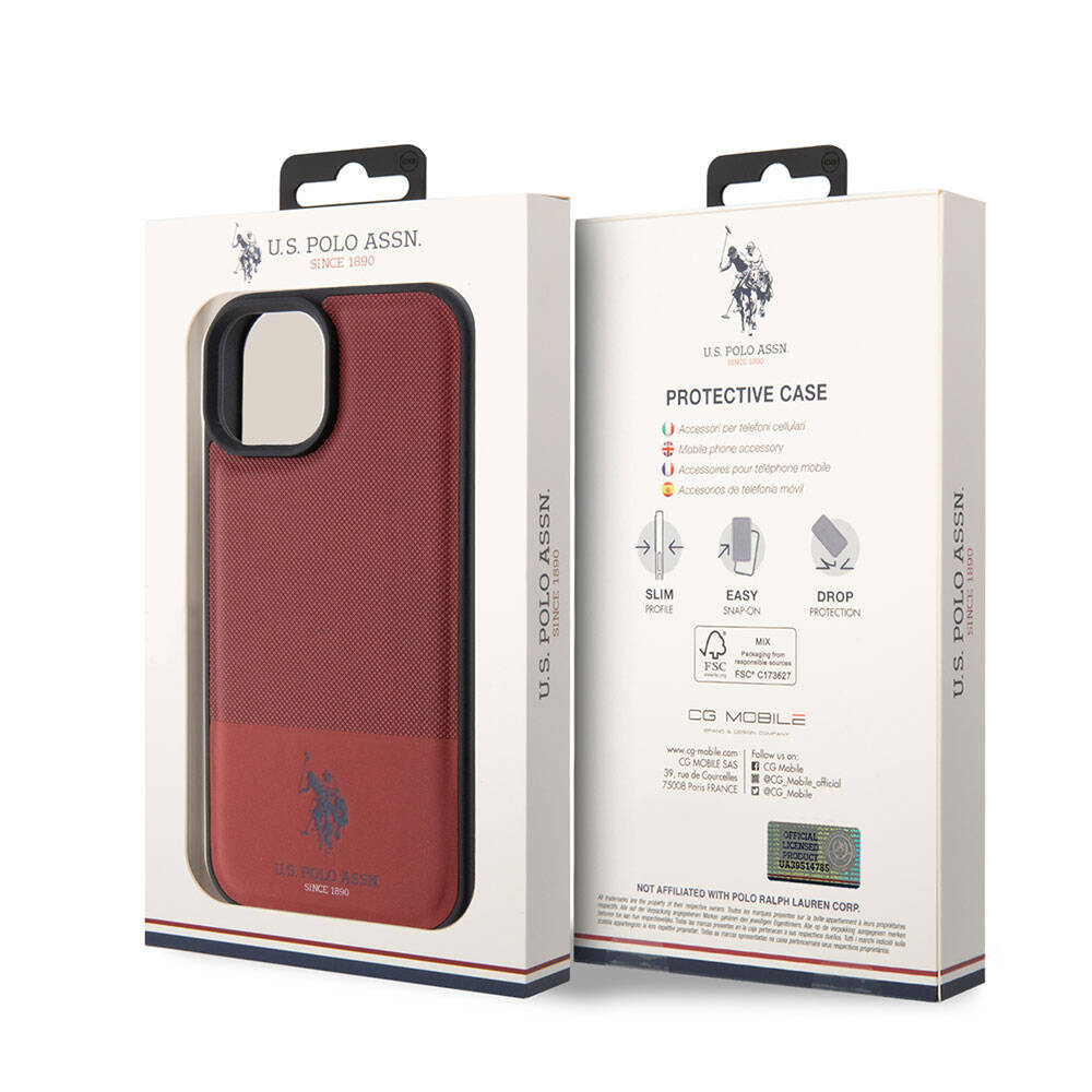 U.S. Polo Assn. iPhone 15 Örgü Desenli Suni Deri Kılıf