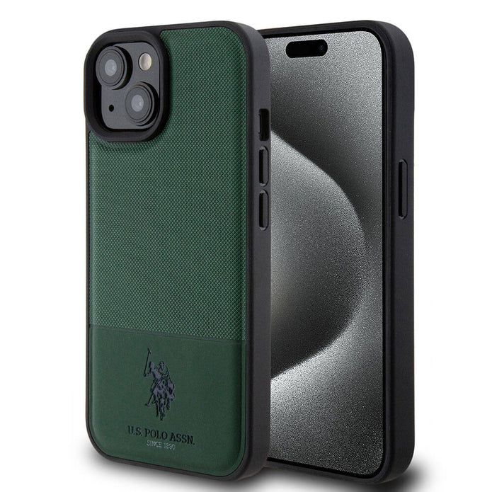 U.S. Polo Assn. iPhone 15 Örgü Desenli Suni Deri Kılıf