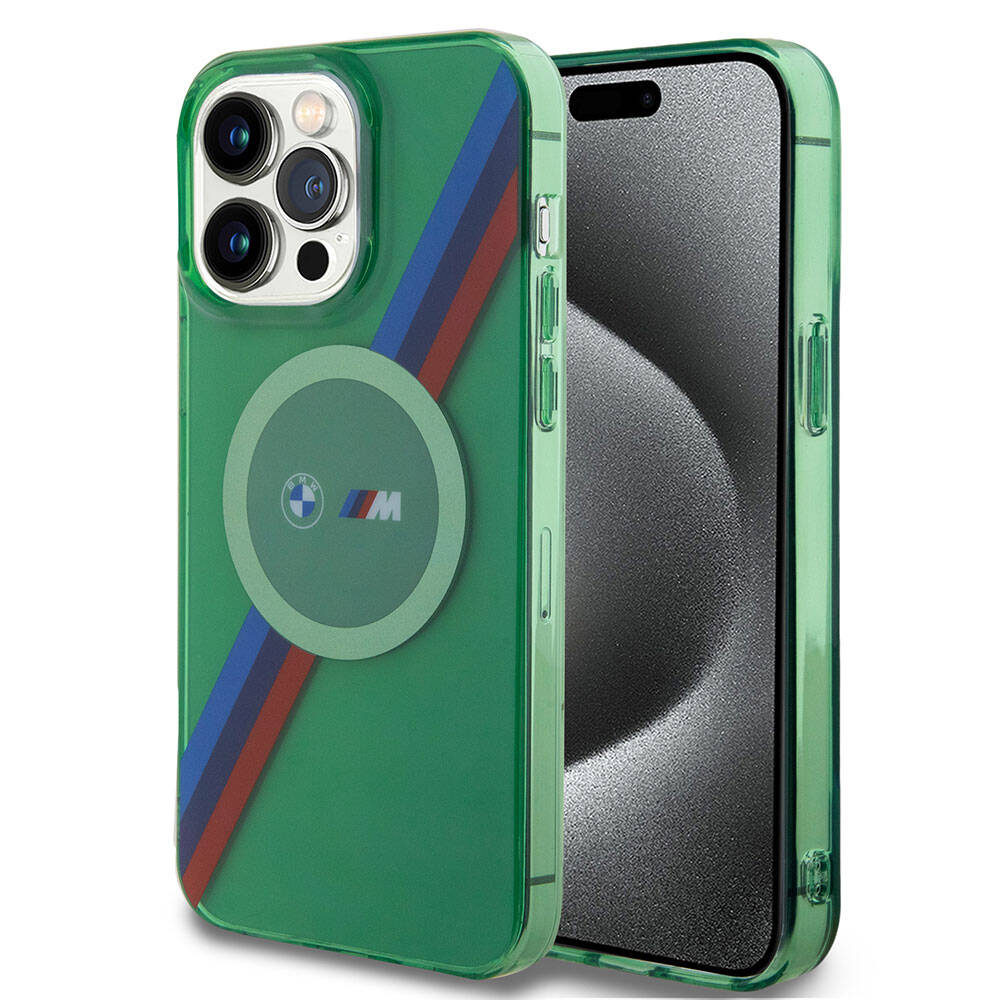 BMW iPhone 15 Pro Tricolor Stripes Şeffaf MagSafe Uyumlu Kılıf – Fotoğraf 13