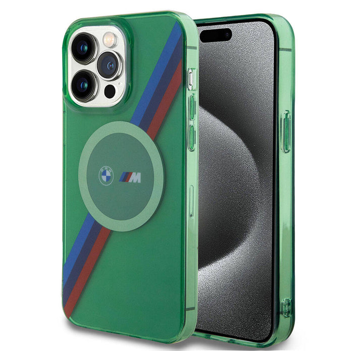 BMW iPhone 15 Pro Tricolor Stripes Şeffaf MagSafe Uyumlu Kılıf – Fotoğraf 13