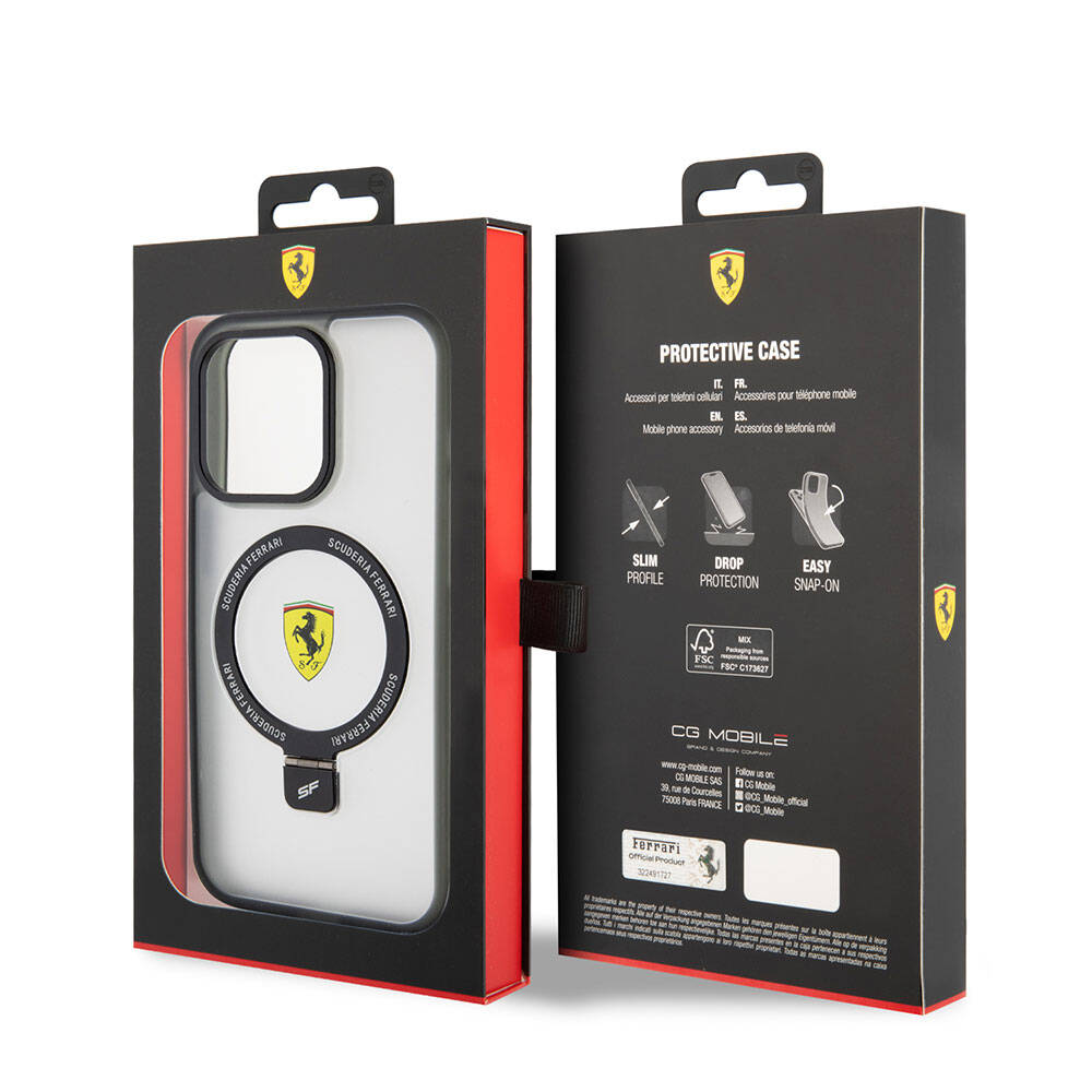 Ferrari iPhone 15 Pro Buzlu Standlı MagSafe Uyumlu Kılıf – Fotoğraf 8