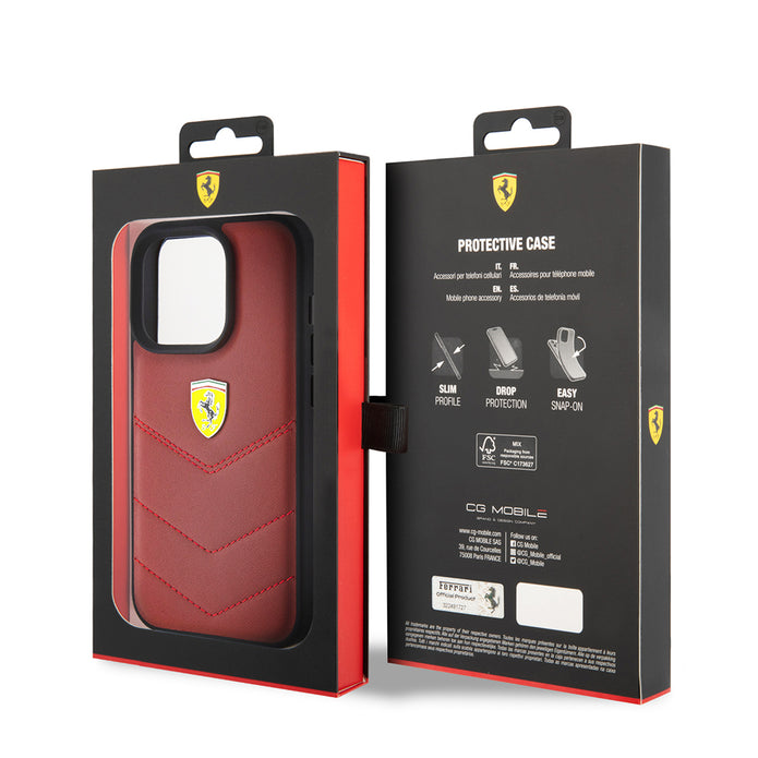 Ferrari iPhone 15 Pro Dikişli Deri Metal Logolu Kılıf – Fotoğraf 6