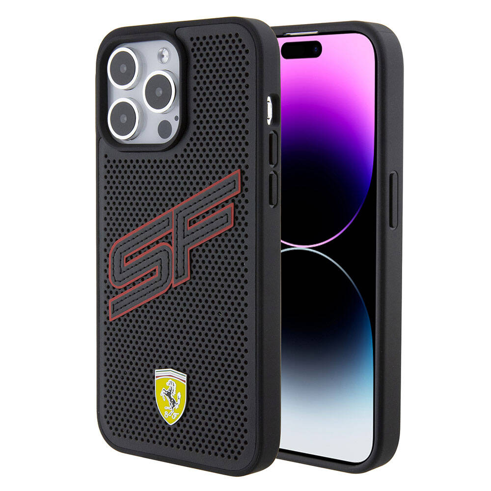 Ferrari iPhone 15 Pro Büyük SF Yazılı Delikli Dikişli PU Kılıf – Fotoğraf 1