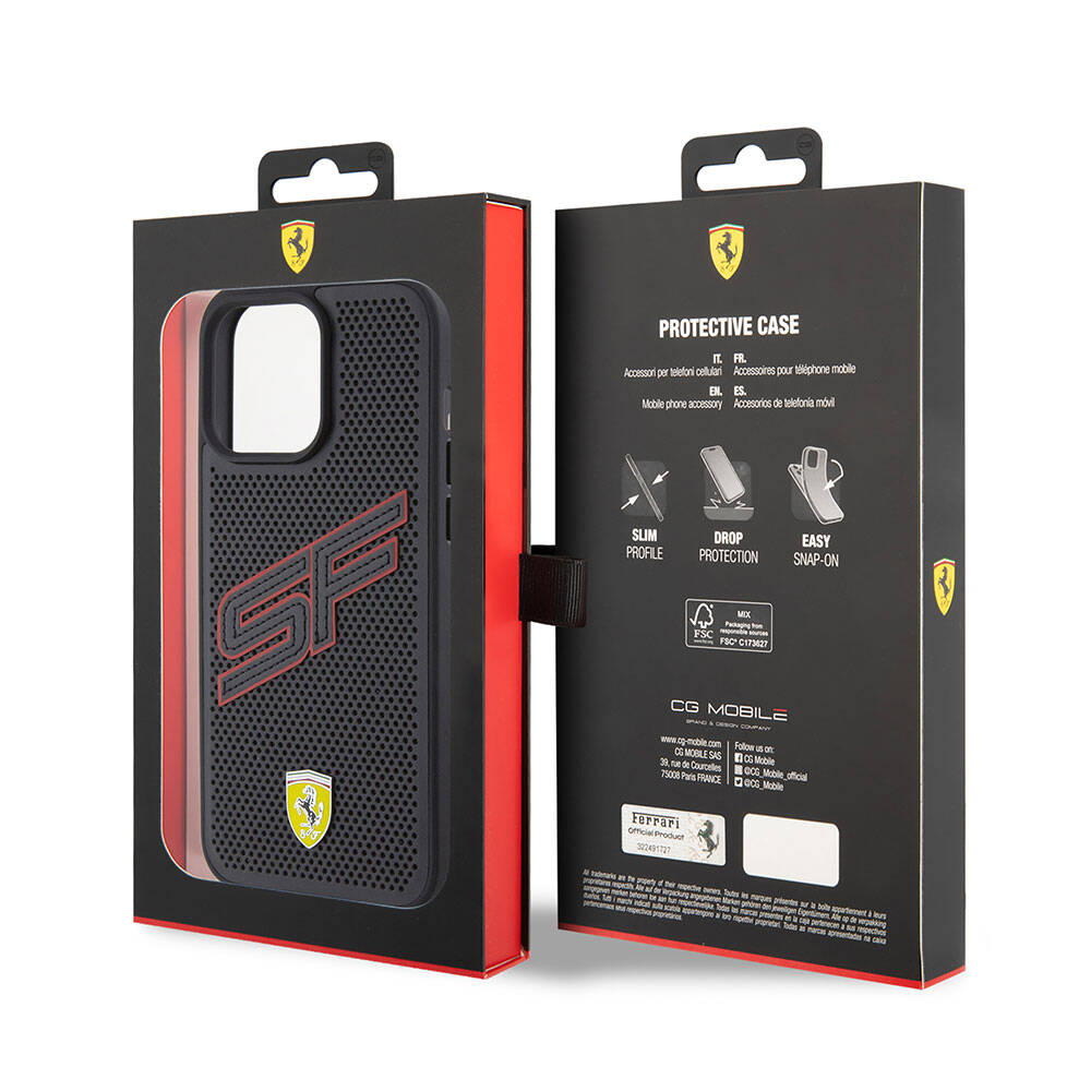 Ferrari iPhone 15 Pro Büyük SF Yazılı Delikli Dikişli PU Kılıf – Fotoğraf 8