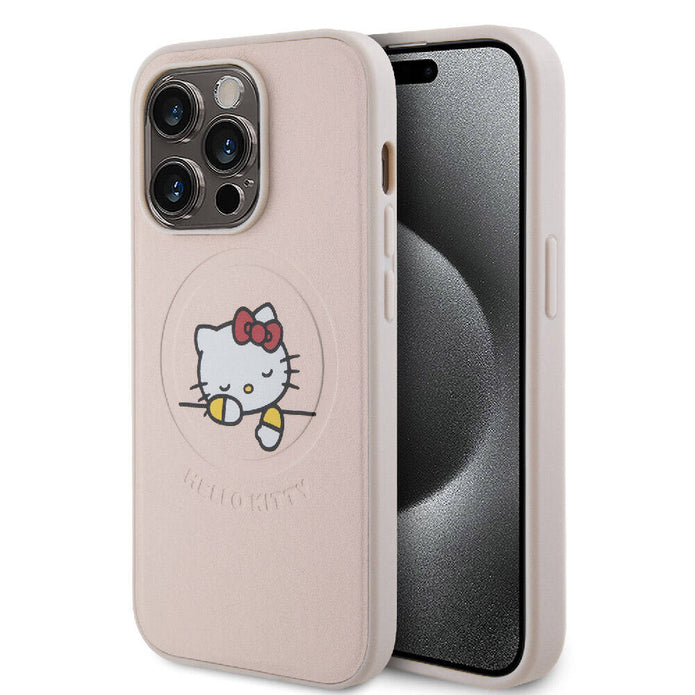 Hello Kitty iPhone 15 Pro Uyuyan Kitty Deri MagSafe Uyumlu Kılıf – Fotoğraf 1