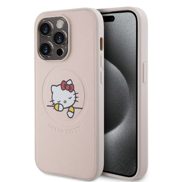 Hello Kitty iPhone 15 Pro Uyuyan Kitty Deri MagSafe Uyumlu Kılıf – Fotoğraf 1