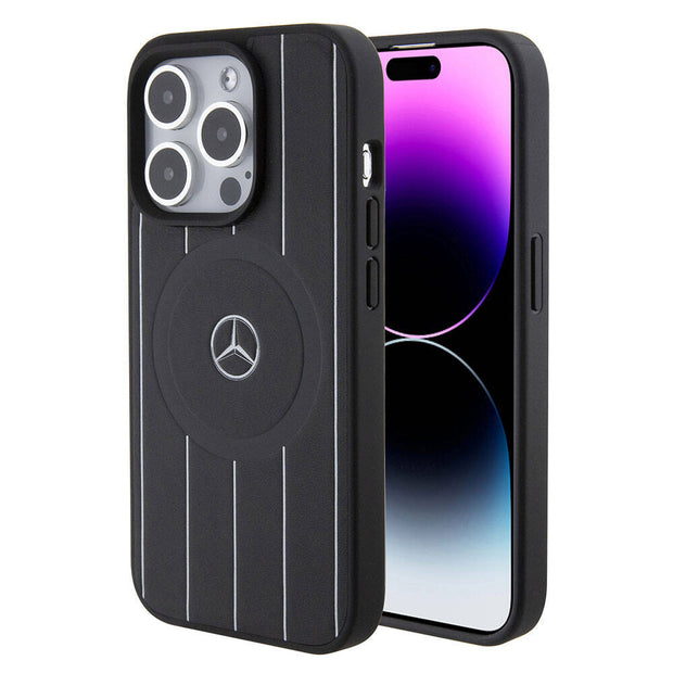 Mercedes Benz iPhone 15 Pro Paralel Çizgili Deri MagSafe Uyumlu Kılıf – Fotoğraf 1