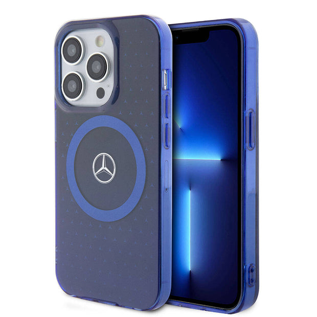 Apple iPhone 15 Pro Kılıf Mercedes Benz Orjinal Lisanslı M-safe Şarj Özellikli Çift Katmanlı Mavi Yıldız Desenli Kapak – Fotoğraf 1