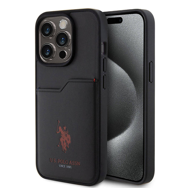 U.S. Polo Assn. iPhone 15 Pro Logolu PU Kartlıklı Kılıf