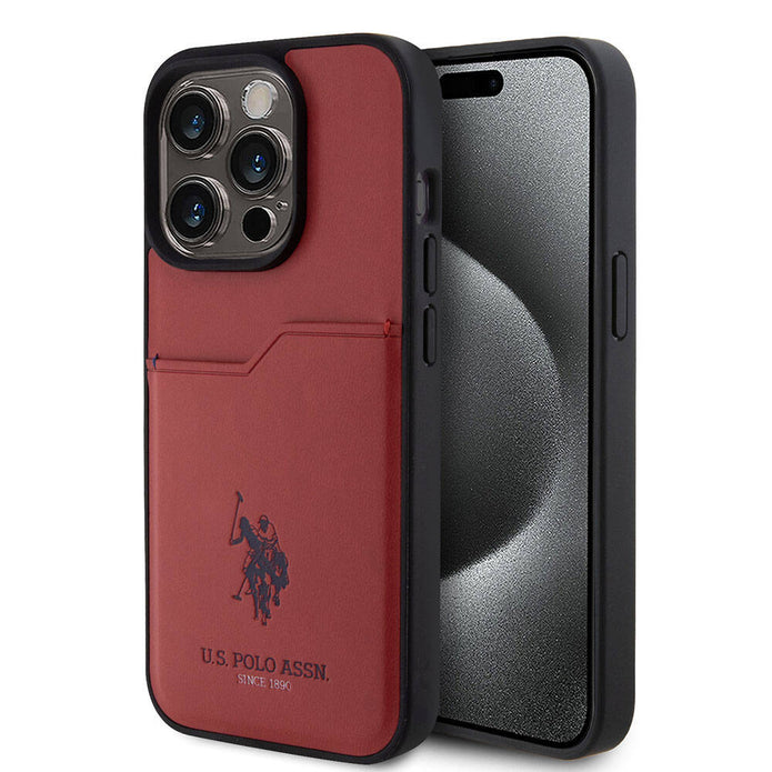 U.S. Polo Assn. iPhone 15 Pro Logolu PU Kartlıklı Kılıf