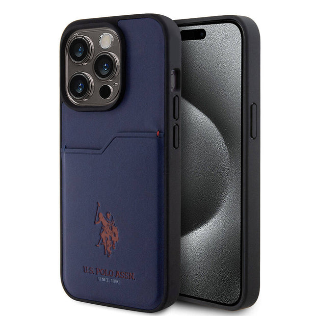 U.S. Polo Assn. iPhone 15 Pro Logolu PU Kartlıklı Kılıf