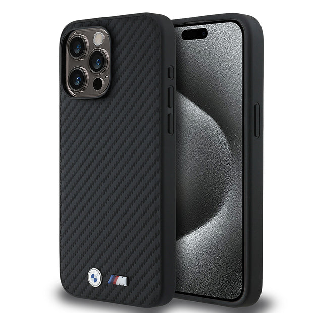 BMW iPhone 15 Pro Max Karbon Fiber Görünümlü Deri MagSafe Uyumlu Kılıf – Fotoğraf 1