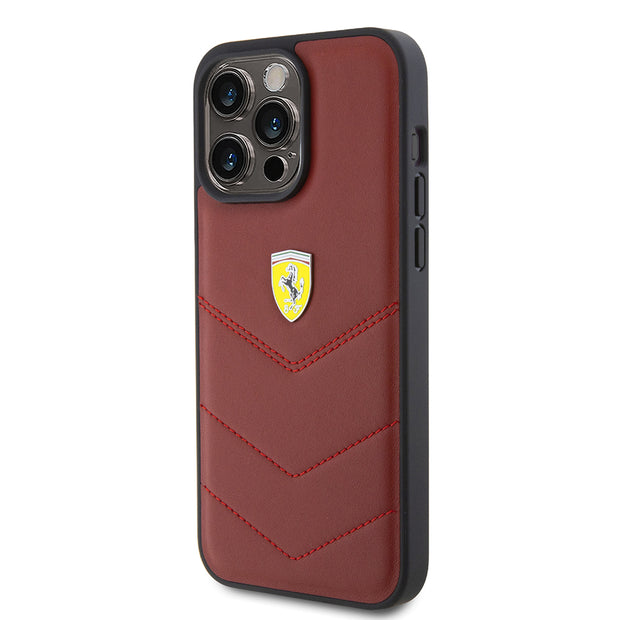 Ferrari iPhone 15 Pro Max Dikişli Deri Metal Logolu Kılıf – Fotoğraf 2