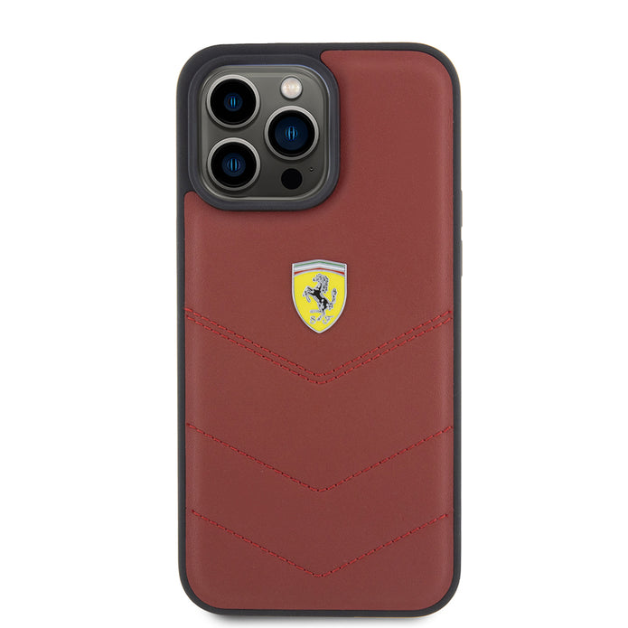 Ferrari iPhone 15 Pro Max Dikişli Deri Metal Logolu Kılıf – Fotoğraf 3