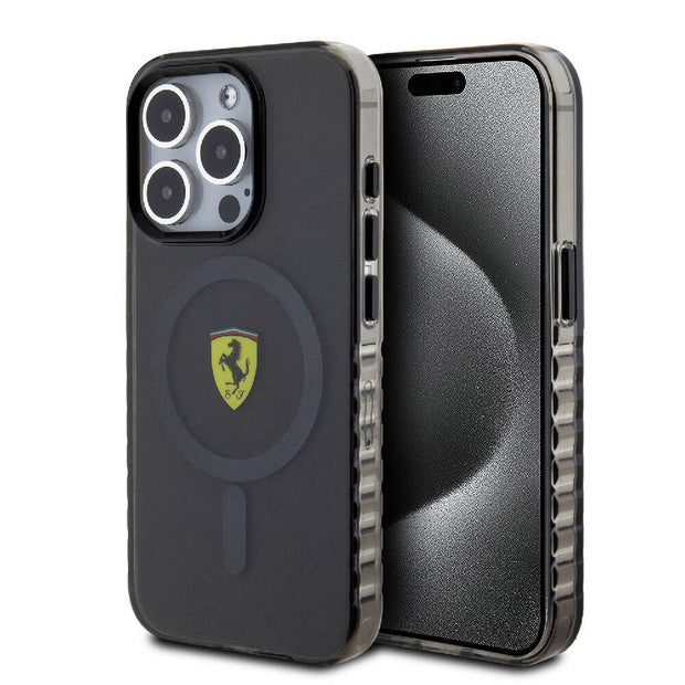 Ferrari iPhone 15 Pro Max Tırtıklı Kenarlı Logolu MagSafe Uyumlu Kılıf – Fotoğraf 1