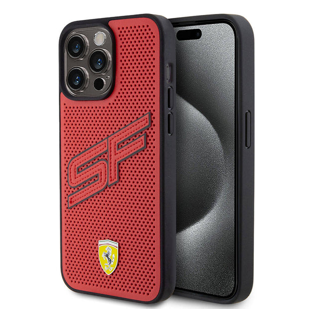 Ferrari iPhone 15 Pro Max Büyük SF Yazılı Delikli Dikişli PU Kılıf – Fotoğraf 1