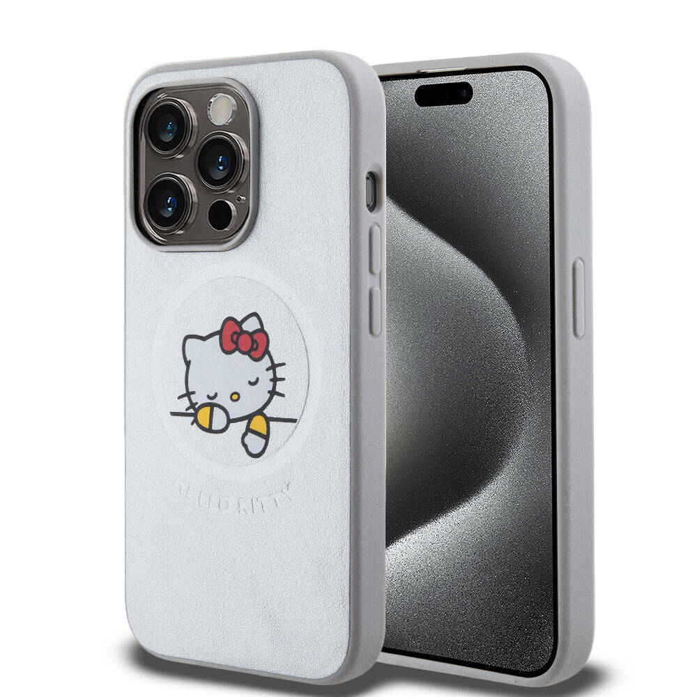 Hello Kitty iPhone 15 Pro Max Uyuyan Kitty Deri MagSafe Uyumlu Kılıf – Fotoğraf 1
