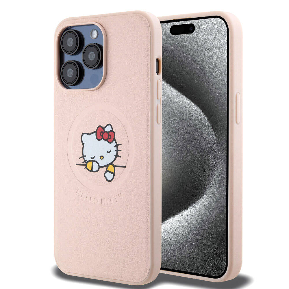 Hello Kitty iPhone 15 Pro Max Uyuyan Kitty Deri MagSafe Uyumlu Kılıf – Fotoğraf 7