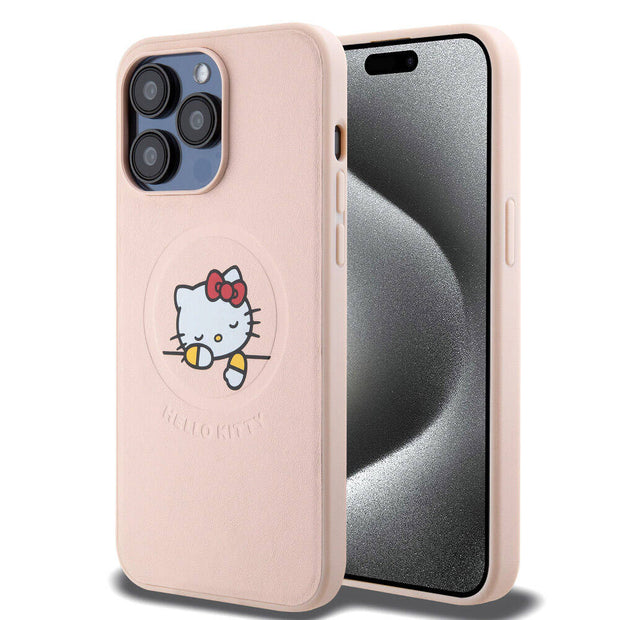 Hello Kitty iPhone 15 Pro Max Uyuyan Kitty Deri MagSafe Uyumlu Kılıf – Fotoğraf 7
