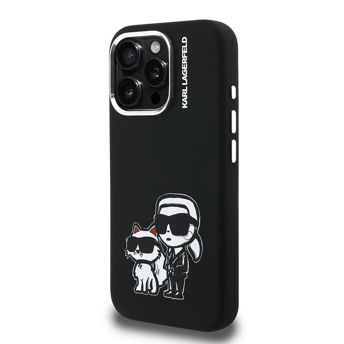 Karl Lagerfeld iPhone 15 Pro Max Karl & Choupette Sketch Logolu Silikon Kılıf