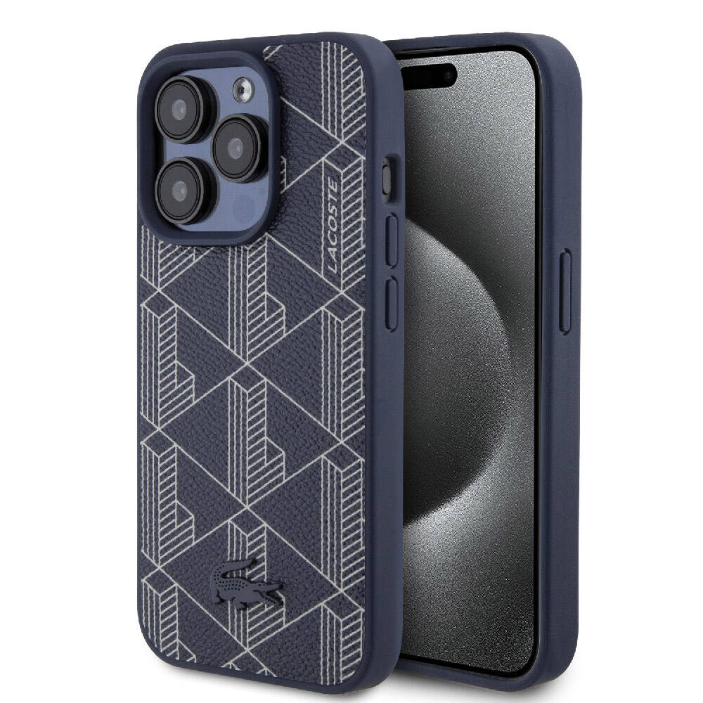Lacoste iPhone 15 Pro Max Karışık Monogram PU Deri MagSafe Uyumlu Kılıf – Fotoğraf 1