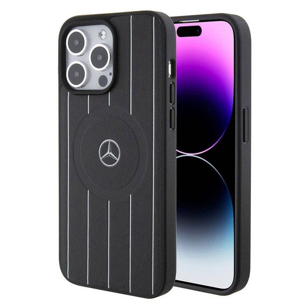 Mercedes Benz iPhone 15 Pro Max Paralel Çizgili Deri MagSafe Uyumlu Kılıf – Fotoğraf 1