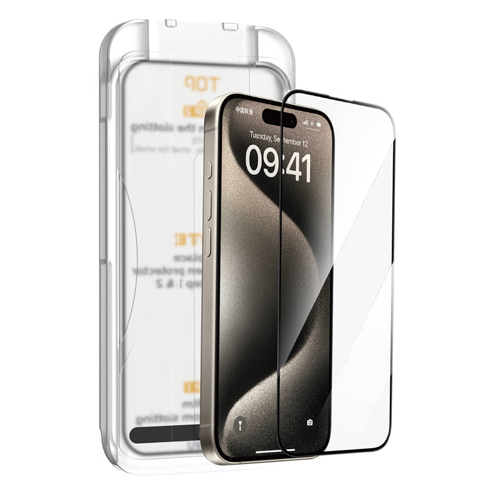 SQ-008 iPhone 15 Pro Max Oleofobik Ekran Koruyucu + Uygulama Aparatı – Fotoğraf 1