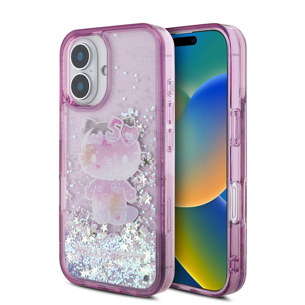 Hello Kitty iPhone 16 50. Yıldönümü Partisi Sıvılı Simli Kılıf – Fotoğraf 1